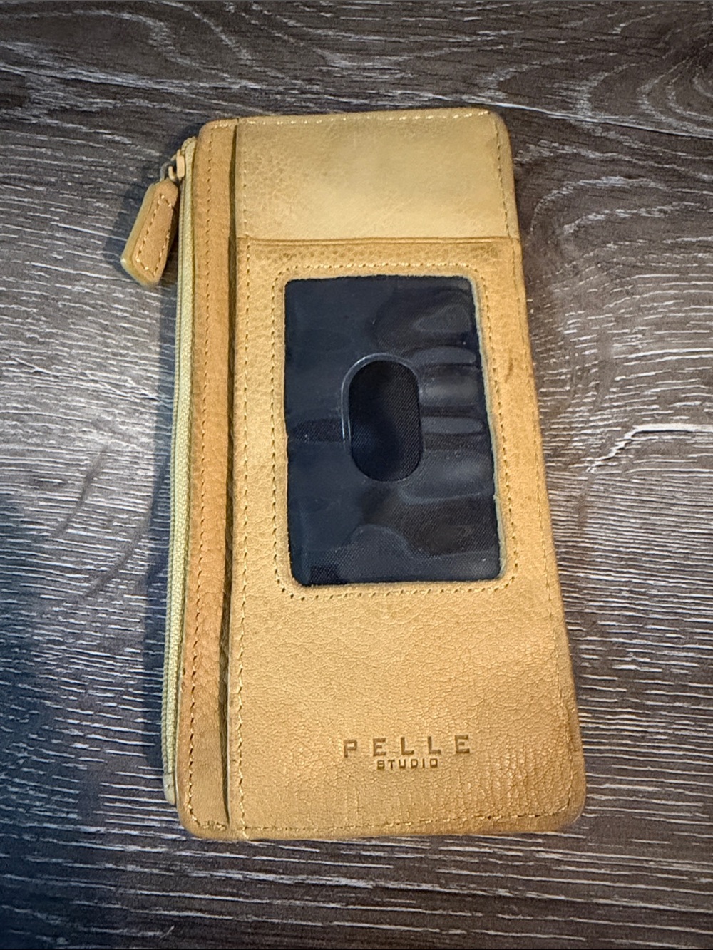 Pelle Studio Mustard Yellow Leather Zipper Card ID Cash Wallet with ID Window